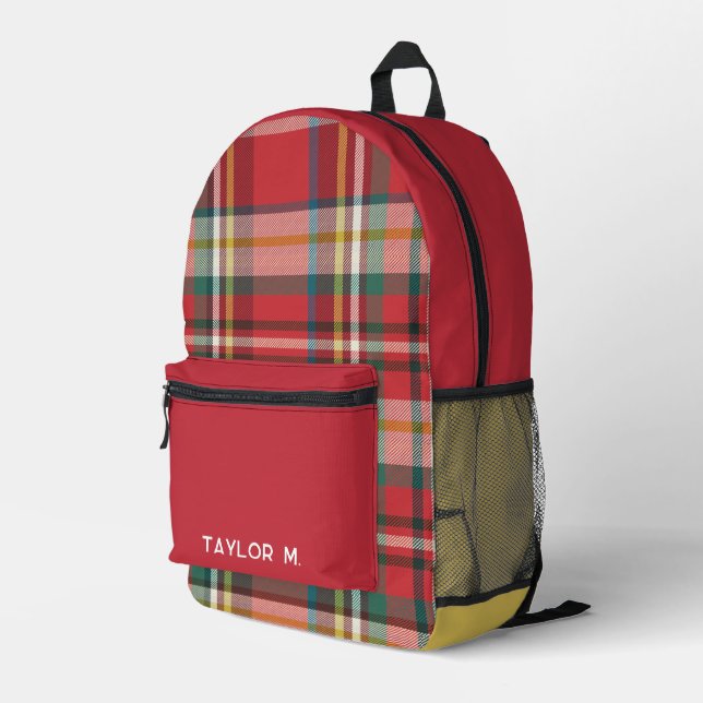 Colorful Personalized Plaid Classic Monogram Printed Backpack (Back Corner Right)