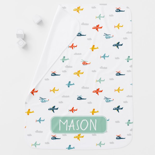 Colorful Personalized Planes Baby Blanket (In Situ)
