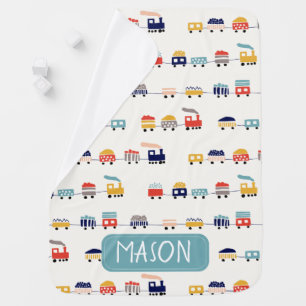Colorful Personalized Train Baby Blanket