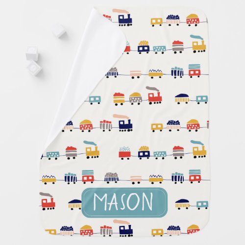 Colorful Personalized Train Baby Blanket