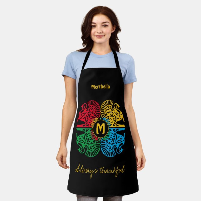 Colorful Personalized Turkey Apron (Worn)
