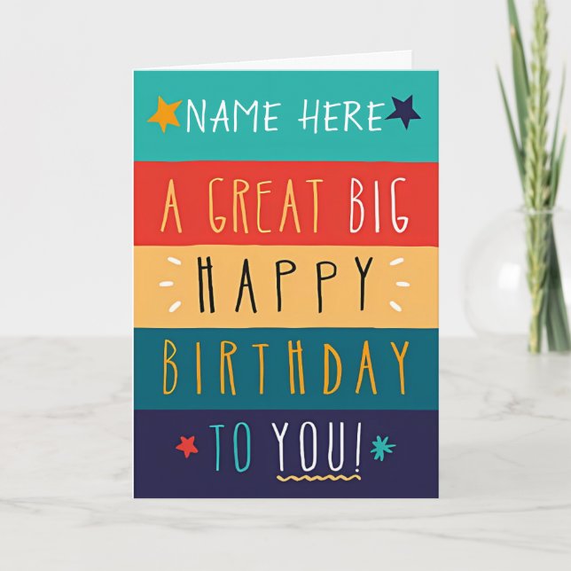 Colorful Personalized Typography Birthday    Card (Front)