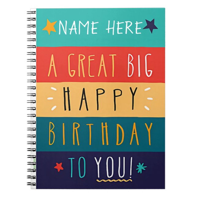 Colorful Personalized Typography Birthday    Notebook (Front)