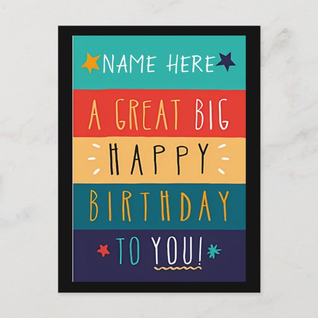 Colorful Personalized Typography Birthday    Postcard (Front)