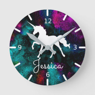 Colorful Personalized Unicorn Round Clock