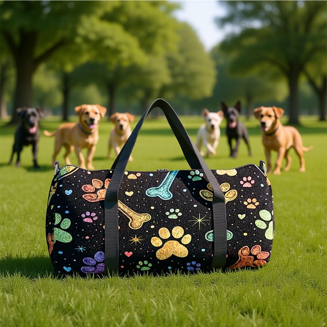 Colorful Pet Bones Paw Print Monogram Personalize Duffle Bag (Creator Uploaded)