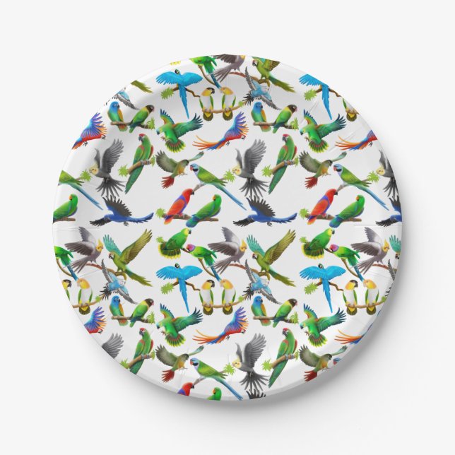 Colorful Pet Parrots Paper Plates (Front)