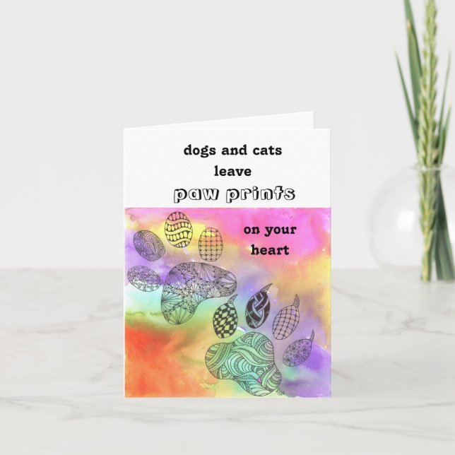 Colorful Pet Paw Prints Greeting Card (Front)