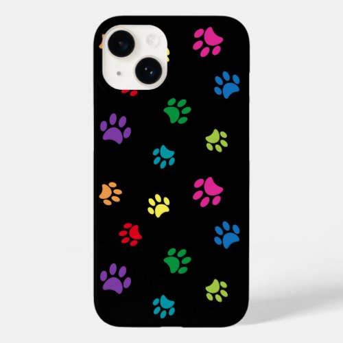 Colorful Pet Paw Prints on Black Case_Mate iPhone 14 Case