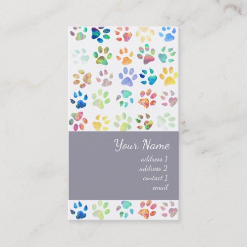 colorful pet paw prints pattern business card