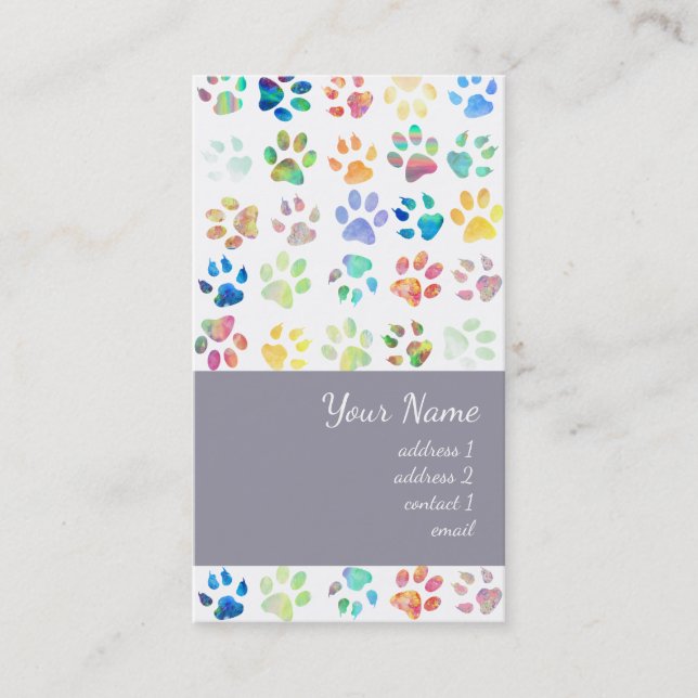colorful pet paw prints pattern business card (Front)