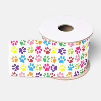 Colorful Pet Paws Grosgrain Ribbon