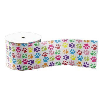 Colorful Pet Paws Grosgrain Ribbon by Paws_At_Peace at Zazzle