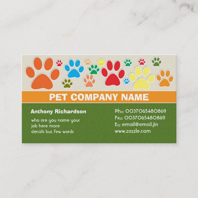 colorful pet pets care veterinary business cards (Front)