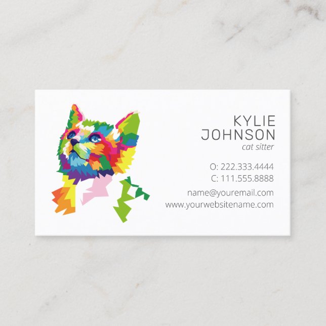 Colorful Pet Services | Cat Sitter Business Card (Front)