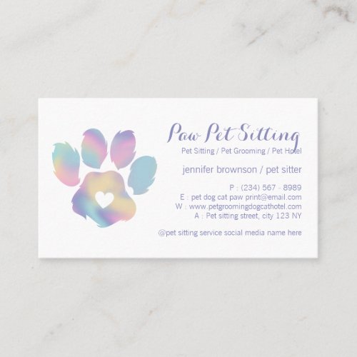Colorful Pet Sitter Grooming Paw Business Card