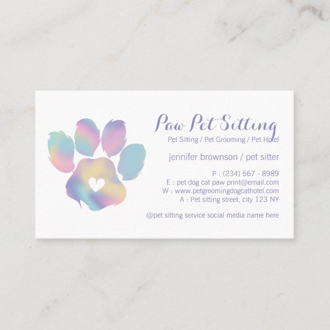 Colorful Pet Sitter Grooming Paw Business Card (Front)