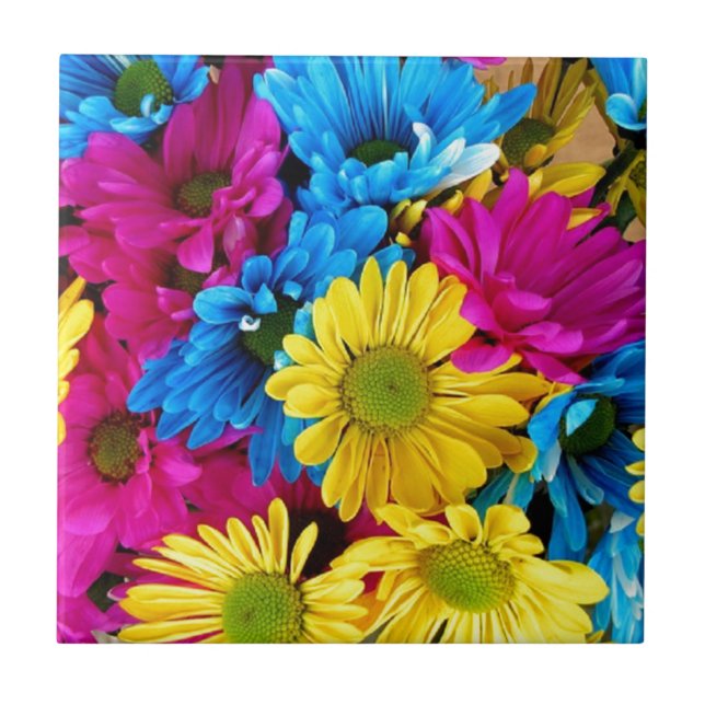 Colorful Petal Daisies Tile (Front)