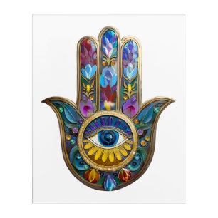 Colorful Petals Leaves Hamsa Sapphire Third Eye Acrylic Print