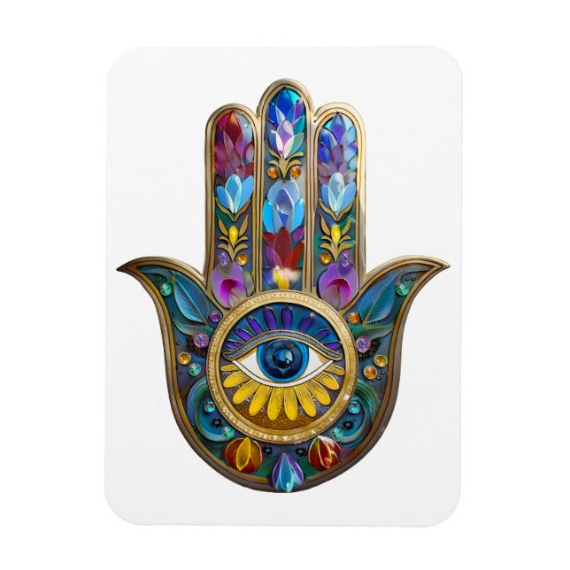 Colorful Petals Leaves Hamsa Sapphire Third Eye Magnet (Vertical)