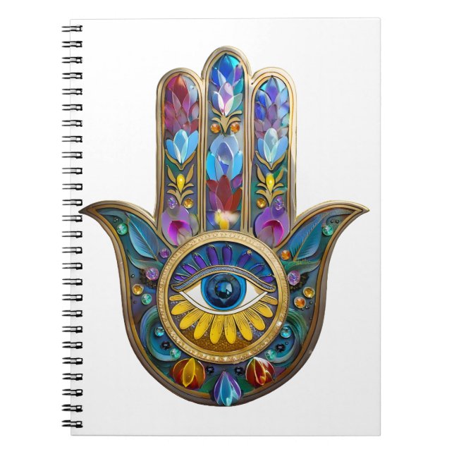 Colorful Petals Leaves Hamsa Sapphire Third Eye Notebook (Front)