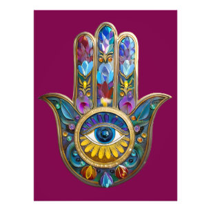 Colorful Petals Leaves Hamsa Sapphire Third Eye Photo Print