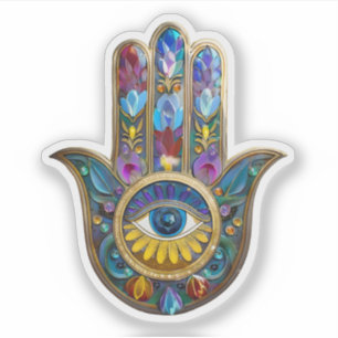 Colorful Petals Leaves Hamsa Sapphire Third Eye Sticker