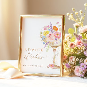 Colorful Petals Prosecco Advice Wishes Table Sign