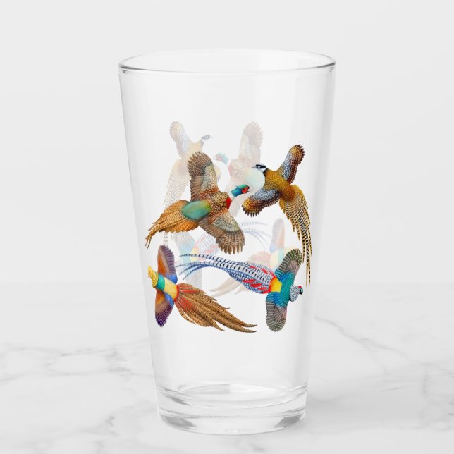 Colorful Pheasant Birds Drinking Glass (Front)