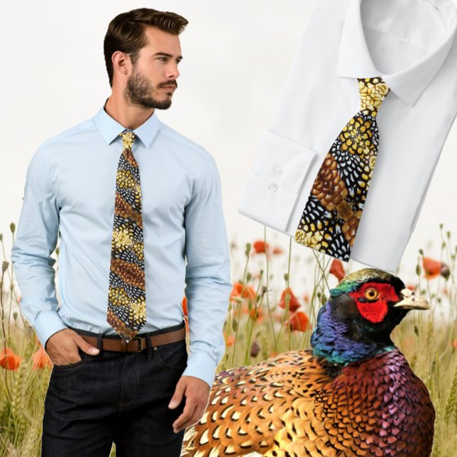Colorful Pheasant  Feather Design - Brown, Yellow, Neck Tie (Creator Uploaded)