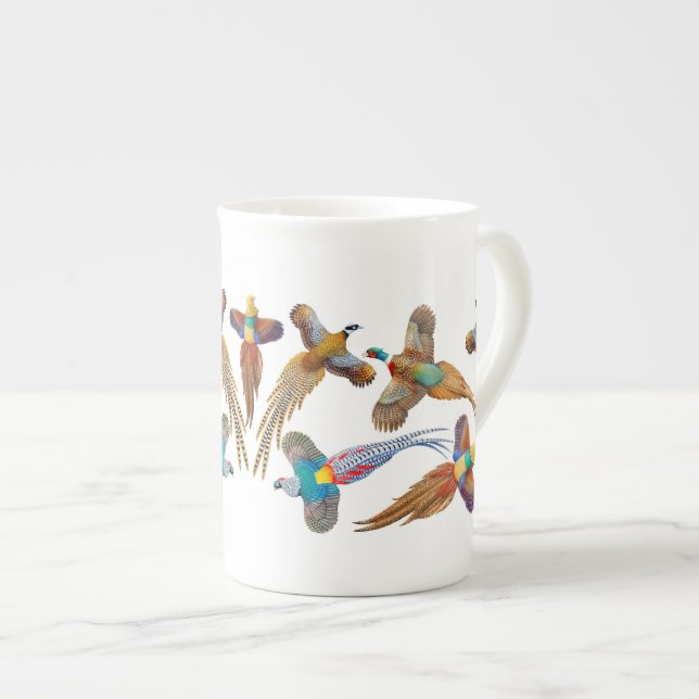 Colorful Pheasants Bone China Mug (Front Right)