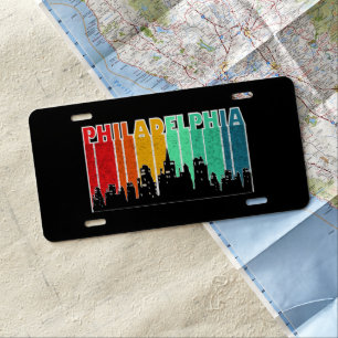 Colorful Philadelphia Retro Sunset Cityscape License Plate