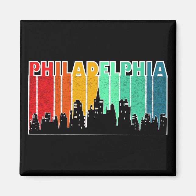 Colorful Philadelphia Retro Sunset Cityscape Magnet (Front)