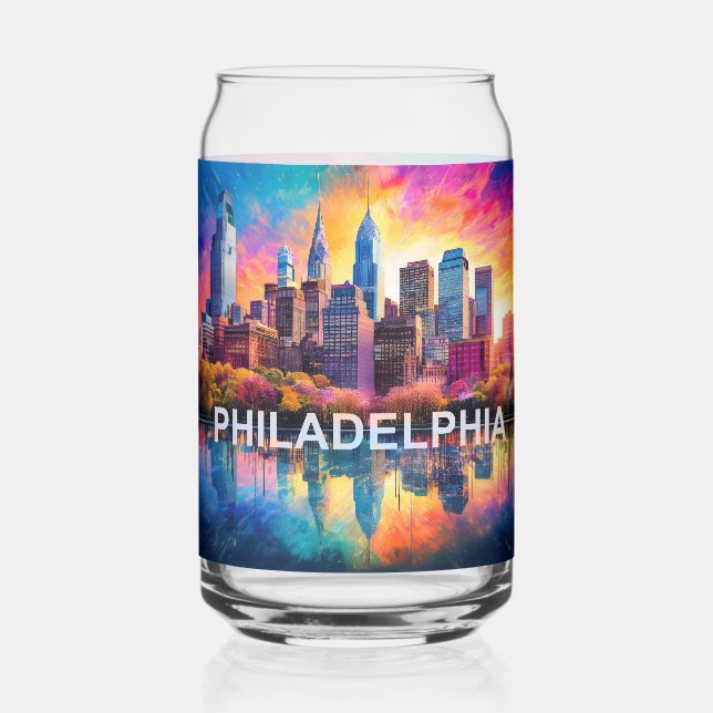 Colorful Philadelphia Skyline Can Glass (Back)