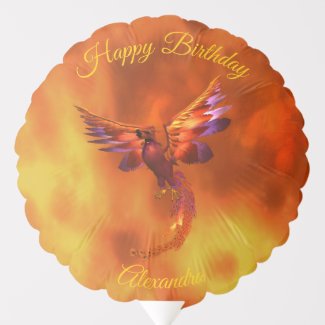 Colorful Phoenix Flying Against a Fiery Background