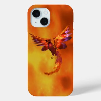 Colorful Phoenix Flying Against a Fiery Background