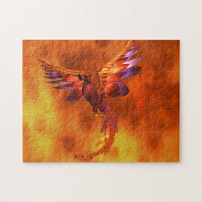 Colorful Phoenix Flying Against a Fiery Background Jigsaw Puzzle (Horizontal)