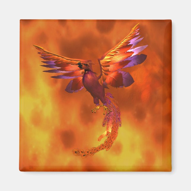 Colorful Phoenix Flying Against a Fiery Background Magnet (Front)