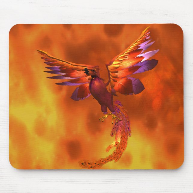 Colorful Phoenix Flying Against a Fiery Background Mouse Pad (Front)