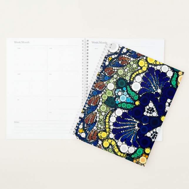 colorful photo art mexican talavera pottery blue planner (Display)