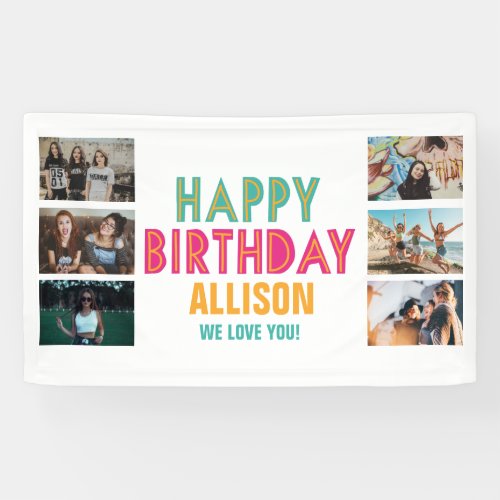 Colorful Photo Collage Kids Happy Birthday Party Banner