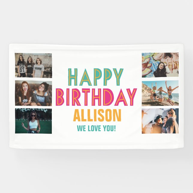 Colorful Photo Collage Kid's Happy Birthday Party Banner (Horizontal)