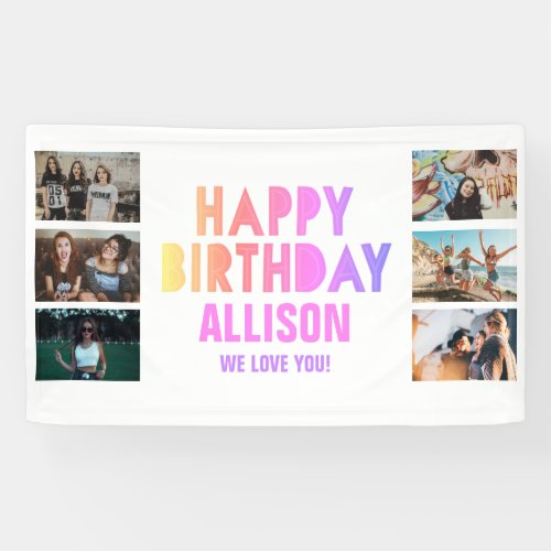 Colorful Photo Collage Teen Girl Happy Birthday Banner