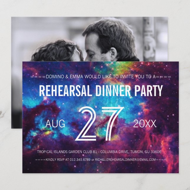 Colorful Photo Galaxy Rehearsal Dinner Invitation (Front/Back)