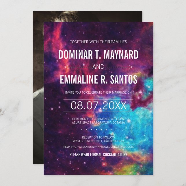 Colorful Photo Galaxy Wedding Invitation (Front/Back)