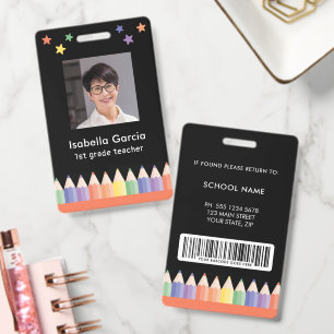 Colorful Photo ID Barcode Teacher Security Badge