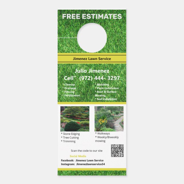 Colorful Photo Landscape Services QR Code Door Hanger (Front)