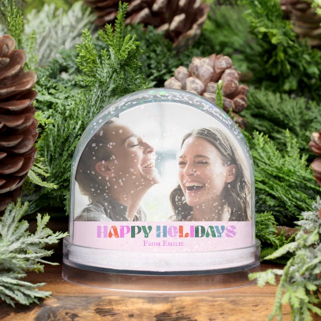 colorful photo pink modern friends name cute snow globe (Winter)