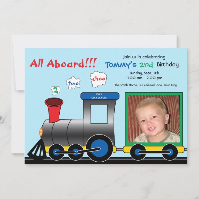 Colorful Photo Train Birthday Invitation (Front)