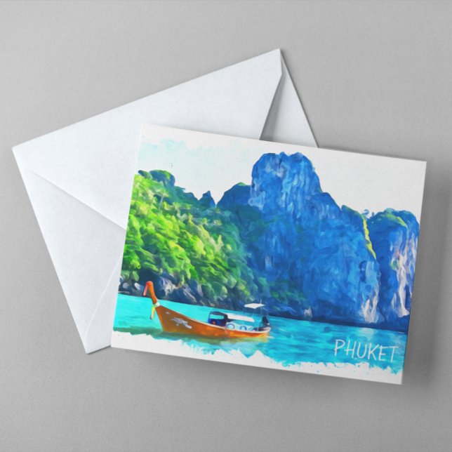 Colorful Phuket Thailand Watercolor Artwork Postcard (thailand phuket watercolor postcard)